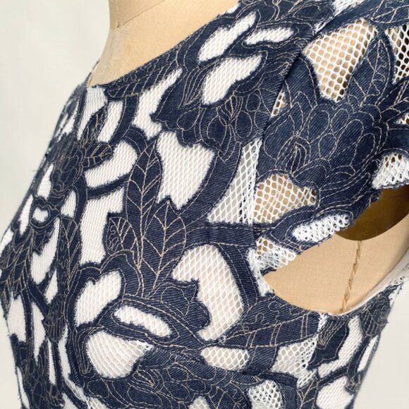 NWT Maison Jules Denim Laser-Cut Embroidery Mesh Fit & Flare Dress Size S - Picture 7 of 14